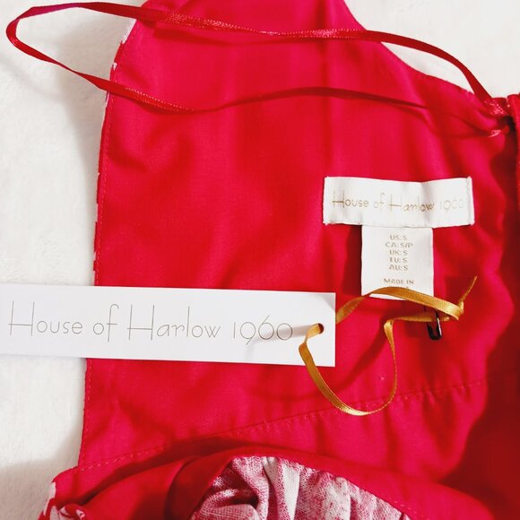 House of Harlow 1960, Small, Mini Sundress, Red/White, Tie Shoulders, Linen Blen - Picture 4 of 16